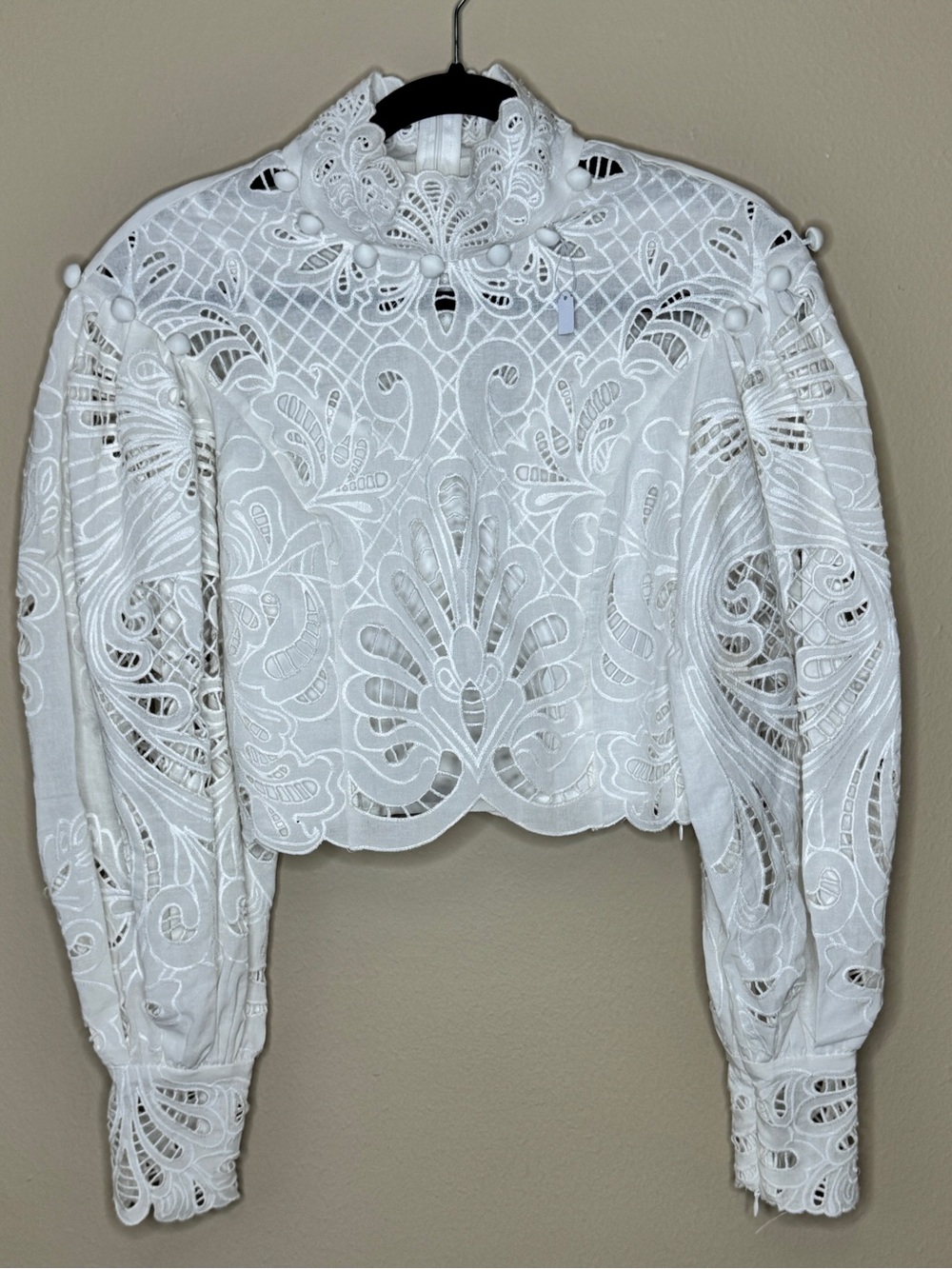 White Lace Cropped High-Neck Blouse